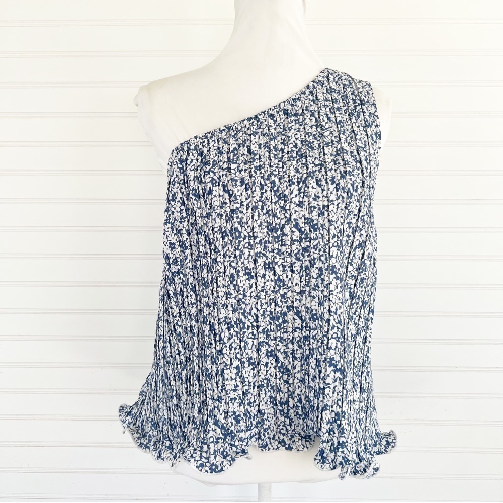 Floral lettuce hem one sleeve blouse‎ Size XL 12 NEW